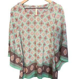 Uncle Frank Womens Boho Tunic Top XS Multicolor Floral & Geometric Print Lightwe